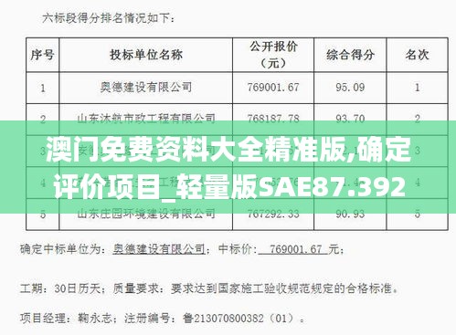 澳门免费资料大全精准版,确定评价项目_轻量版SAE87.392