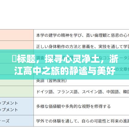 探寻心灵净土，浙江高中之旅的静谧与美好，探寻热门排名背后的故事 2024年心灵之旅启程