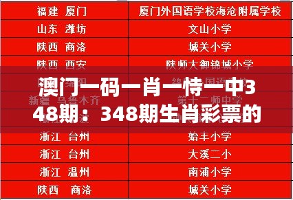 澳门一码一肖一恃一中348期：348期生肖彩票的独特魅力