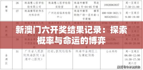 新澳门六开奖结果记录：探索概率与命运的博弈