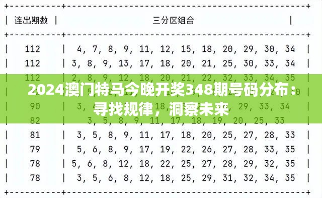 2024澳门特马今晚开奖348期号码分布：寻找规律，洞察未来