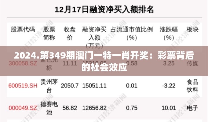 2024.第349期澳门一特一肖开奖：彩票背后的社会效应