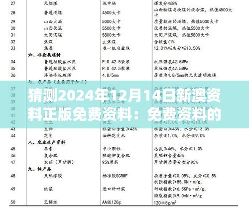 猜测2024年12月14日新澳资料正版免费资料：免费资料的机遇与挑战