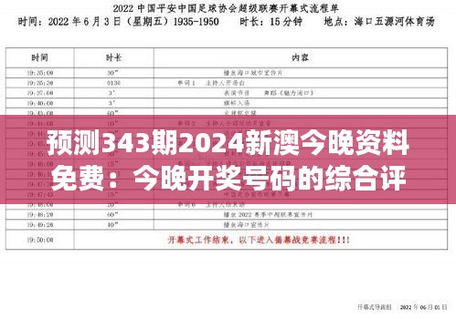 预测343期2024新澳今晚资料免费：今晚开奖号码的综合评估报告