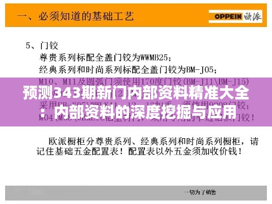 预测343期新门内部资料精准大全：内部资料的深度挖掘与应用