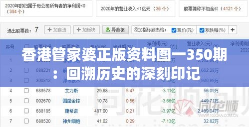 香港管家婆正版资料图一350期：回溯历史的深刻印记