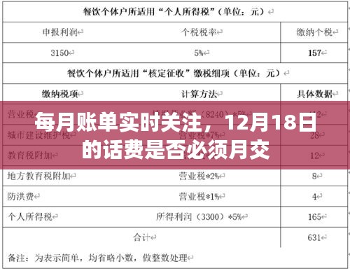 每月账单实时关注，关于12月18日话费缴纳方式的疑问